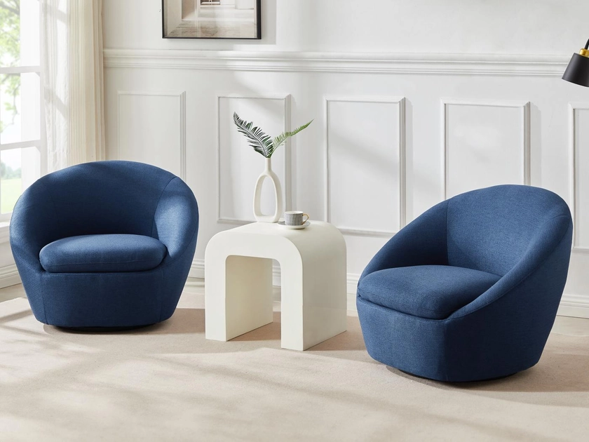 Fauteuil pivotant arrondi en tissu couleur bleu LACARA