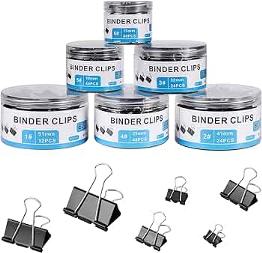 208 PCS Binder Clips Paper Clamps Assorted Sizes, Metal Paper Binder Clip, Black Binding Paperwork Clamp Bulk, School Teachers Office Supplies