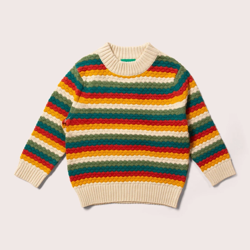 From One To Another Honeycomb Rainbow Striped Snuggly Knitted Jumper