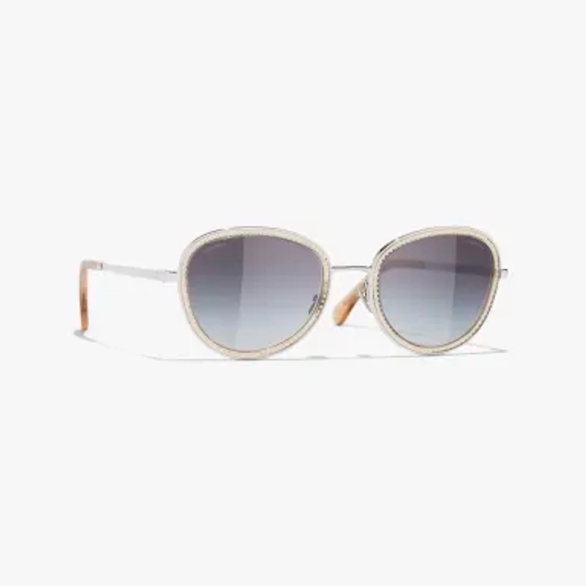 Sunglasses: Round Sunglasses, metal & strass — Fashion | CHANEL