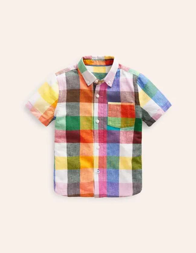Cotton Linen Shirt - Bright Neon Multigingham | Boden US