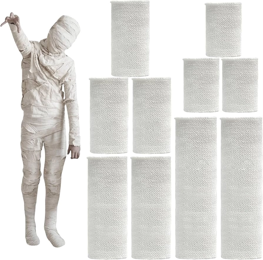 WINUSD 50 Yards 10 Rolls Halloween Mummy Bandage Wrap Cloth, Halloween Mummy Costumes for Women Kids, Party Photography Props Halloween Party Makeup Accessories(Women, Youth) : Amazon.co.uk: Home & Kitchen