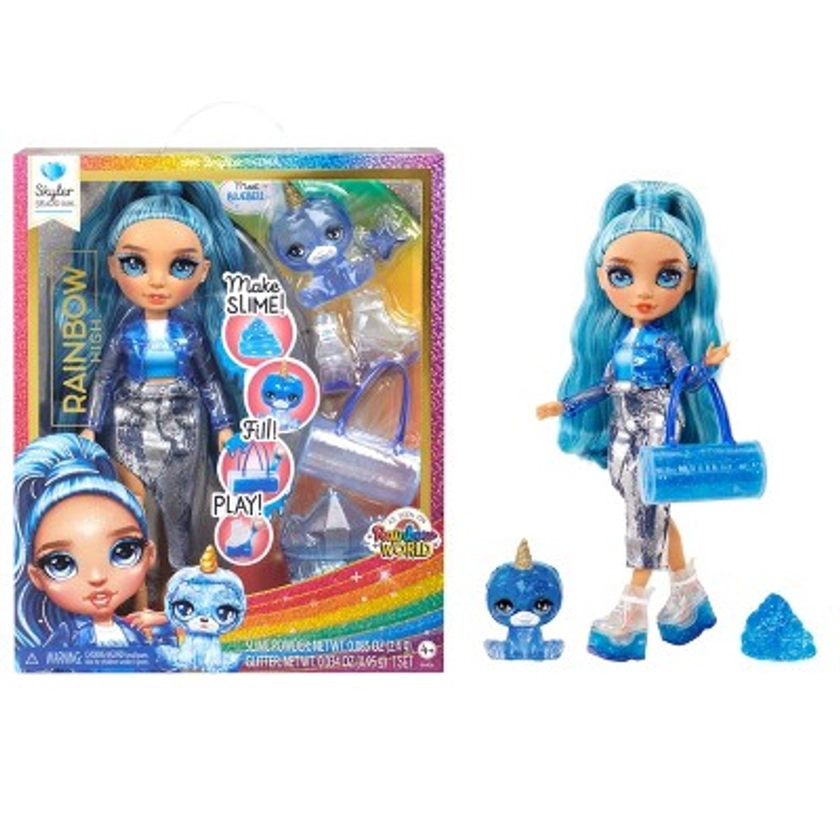 Rainbow High Skyler Blue with Slime Kit & Pet 11'' Shimmer Doll with DIY Sparkle Slime, Magical Yeti Pet and Fashion Accessories