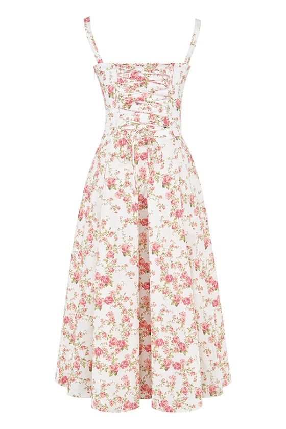 Clothing : Midi Dresses : 'Carmen' Rose Print Bustier Sundress 