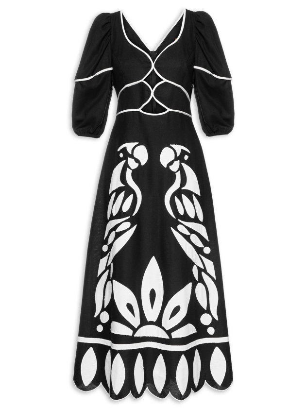 Vestido Bordado Cutwork Samambaia - Preto