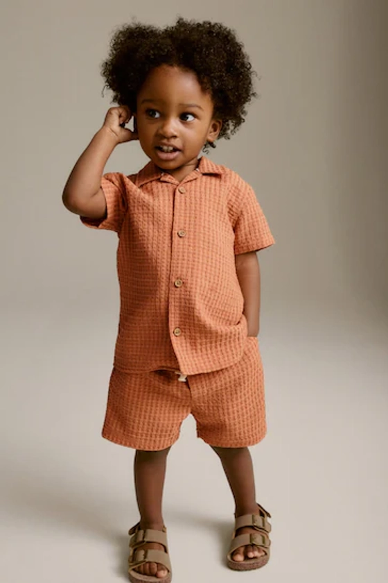 Buy Rust Brown Short Sleeve Textured Shirt and Shorts Set (3mths-12yrs) from the Next UK online shop