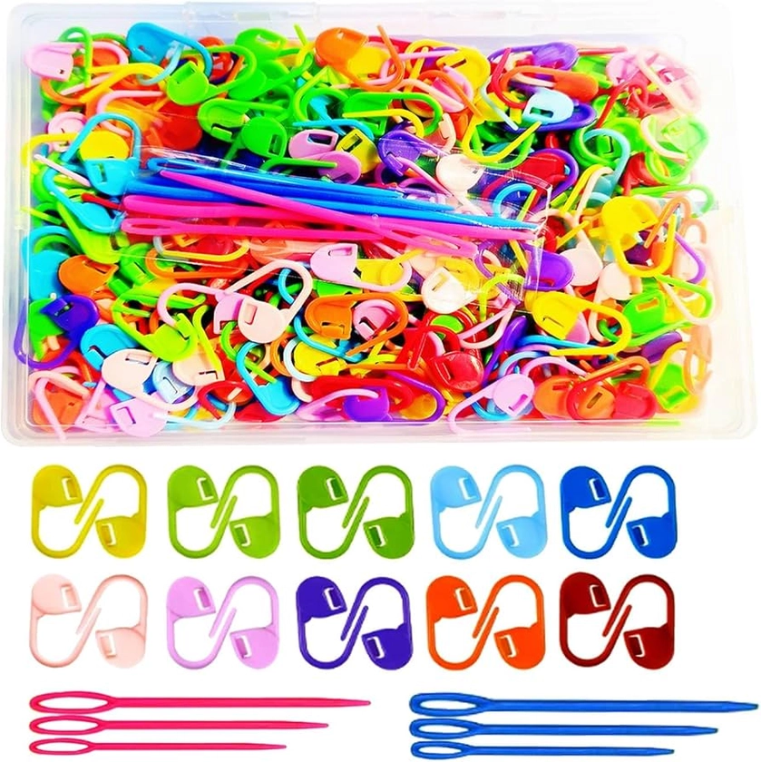 FMLSTIC 300pcs Stitch Markers with 6 Pieces of Yarn Needles, Stitch Markers for Crocheting, Crochet Stitch Markers, Crochet Accessories,Colorful Plastic Crochet Hook Clip, Knitting Accessories