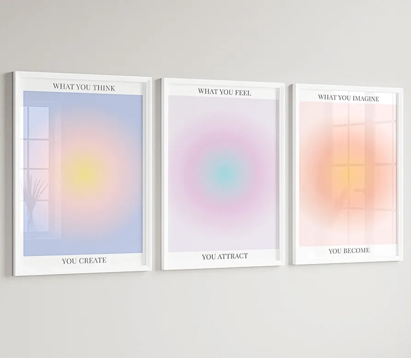 Colorful Abstract Aura Posters for Room Aesthetic 3 Piece Aura Gradient Spiritual Affirmation Canvas Wall Art Positive Energy Painting Danish Pastel Room Wall Decor for Bedroom Yoga 12x16in Unframed