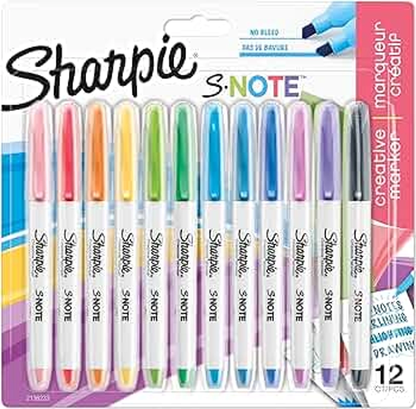 Sharpie S-Note Highlighter Pens | Part Art Marker Pen, Part Highlighter to Draw, Write & More | Assorted Pastel Colours | Chisel Tip | 12 Count