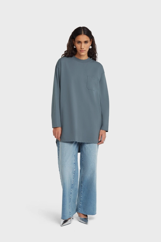 Oversized Cotton Tee | Dusty Indigo