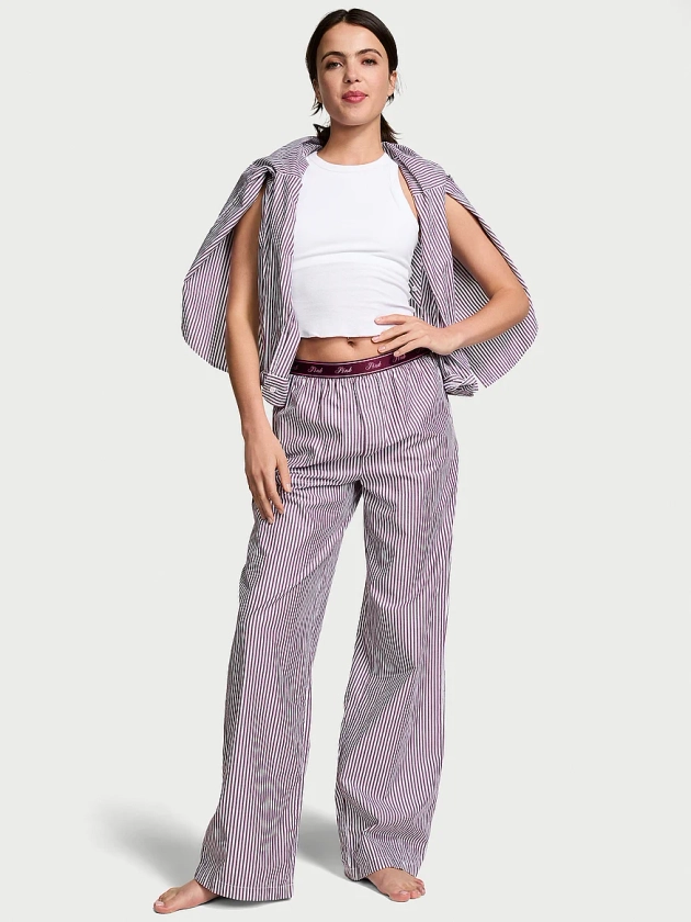 Buy Logo Cotton Poplin Pajama Pants - Order Pajama Bottoms online 5000009771 - PINK US