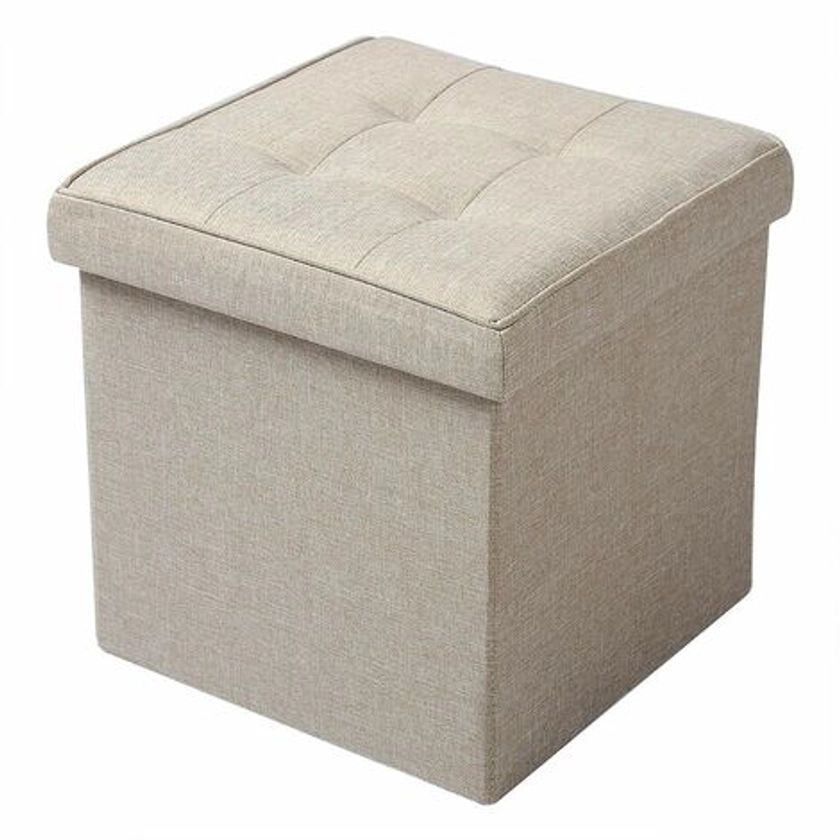 WOLTU Tabouret Pouf Coffre Boîte de rangement, Siège rembourré en lin, siège pliable, 37, 5x37, 5x38cm, Beige