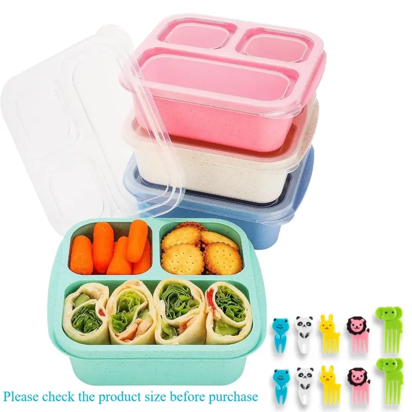 14pcs Bento Lunch Box Set With 10 Cute Animal Forks - Microwave & Freezer Safe, Reusable Snack Containers For School, Work, Travel - Perfect For Meal