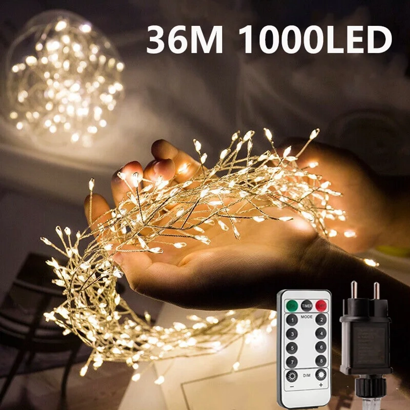 Fairy Lights 1000Led String Cluster Intdoor Bedroom Tree Christmas Lights Garden Remote Control Wedding Decoration Party Holiday