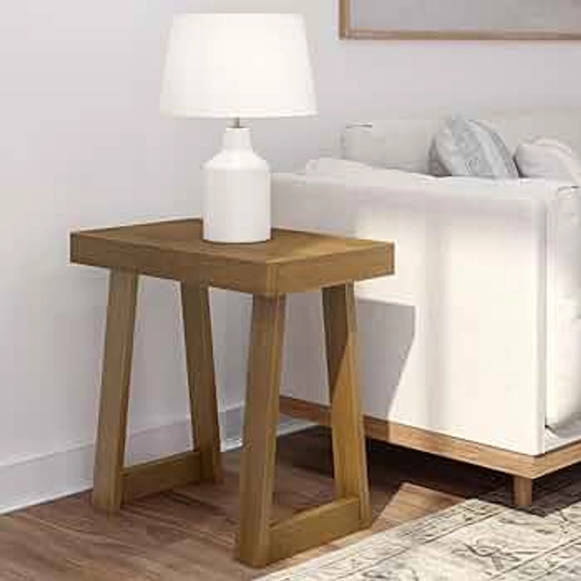 Plank+Beam Classic Rectangular Side Table, 25", Slim Side Table for Living Room, Narrow Nightstand for Small Spaces, Wood End Table for Bedroom, Pecan Wirebrush