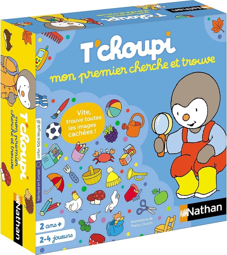 Nathan - T'Choupi Mon Premier Cherche et Trouve - Jeu de Plateau - sois Le Plus Rapide pour retrouve Les Images - Jeu d'observation et de rapidité - pour Enfant dès 2 Ans, Bleu