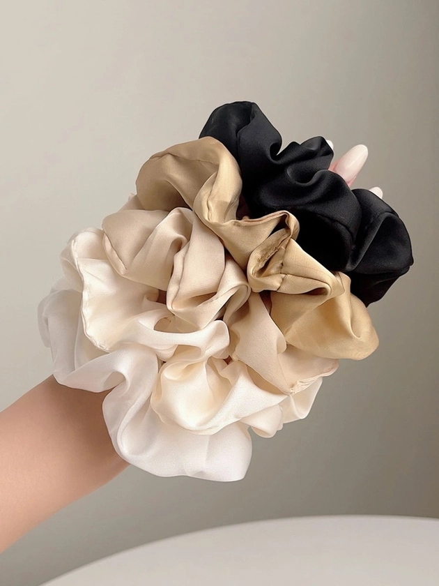 2/5pcs Women Solid Color Faux Silk High Elasticity Soft Silky Luxurious Chic Fashion Hair Scrunchies