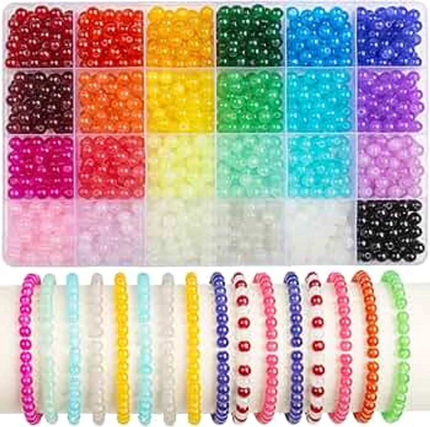 1200PCS 6mm Crystal Round Beads for Jewelry Making Glass Beads Round Crystal Beads for Bracelets and DIY Crafts,24 Colors