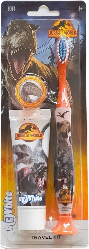 Jurassic World Oral Care Travel Kit Contains Strawberry Flavour Toothpaste and Toothbrush with Protection Cap, Suction Cup, Comfortable Handle and Soft Bristles for Kids : Amazon.co.uk: Health & Personal Care