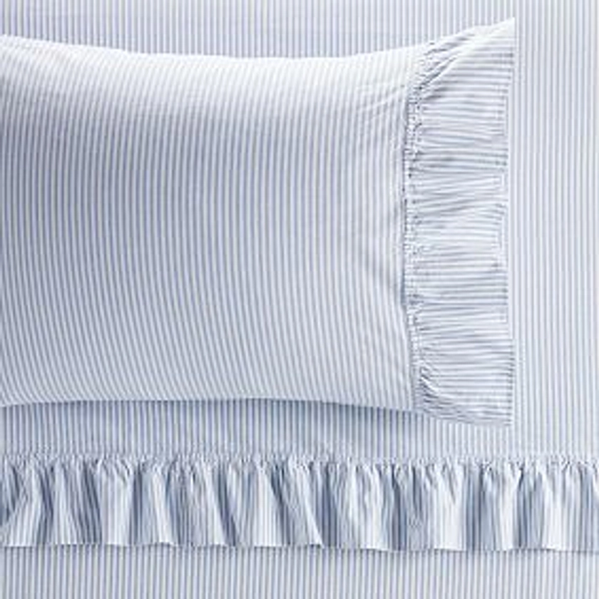 Washed Cotton Ruffle Stripe Sheet Set