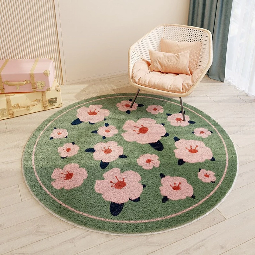 Tapis Rond Chambre Fille Fleur de Printemps