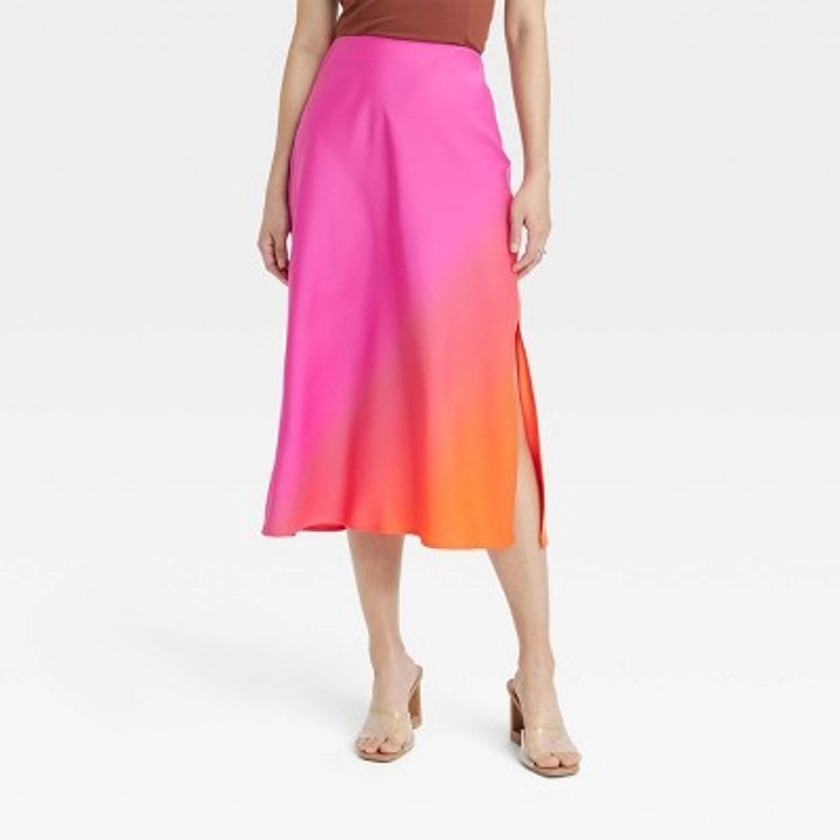 Women's A-Line Midi Slip Skirt - A New Day™ Pink/Orange XL