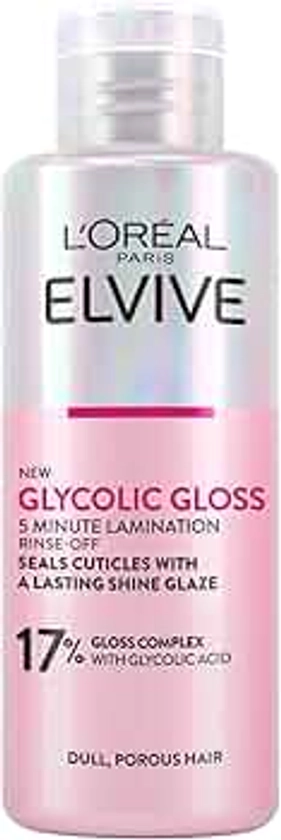 L'Oreal Paris Elvive Glycolic Gloss Lamination Rinse-Off Treatment, With Gloss Complex and Glycolic Acid, Fills and Seals Hair Fibres, For Long-lasting Smooth & Shiny Hair, Ideal for Dull Hair, 200ml