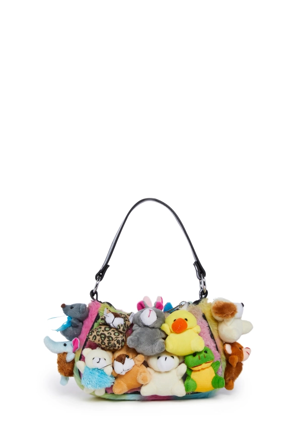 Current Mood Plush Toy Rainbow Faux Fur Tote Bag - Multi