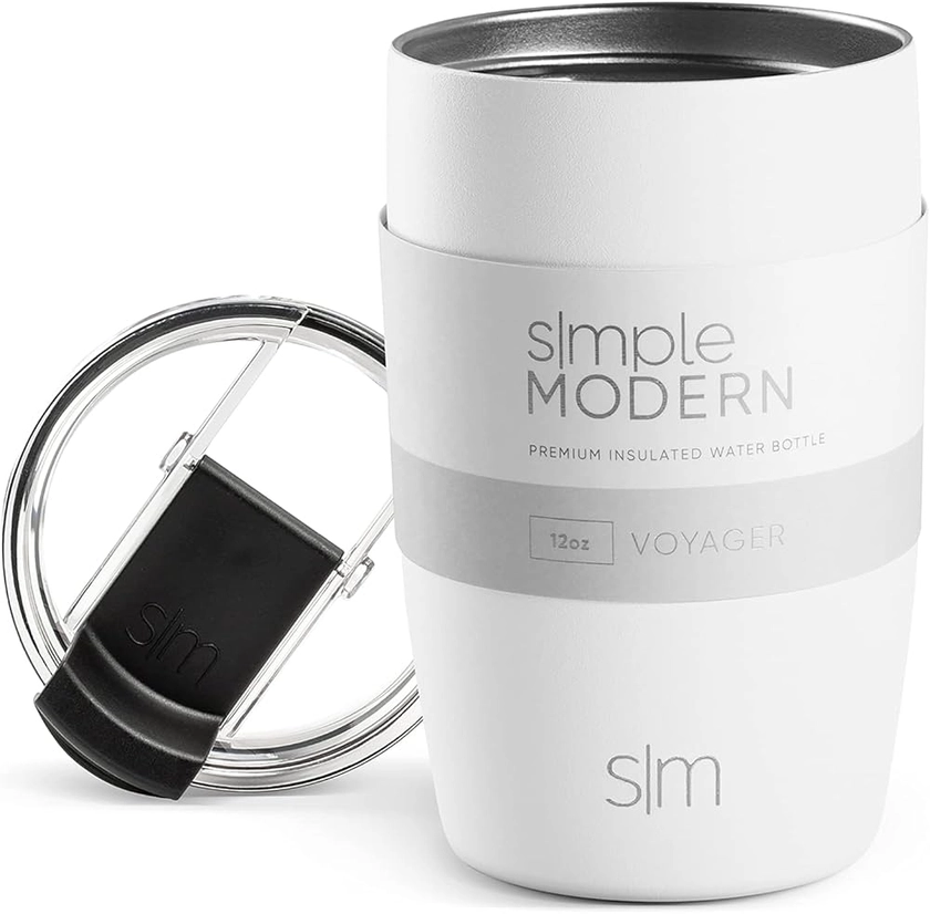 Simple Modern Travel Coffee Mug Tumbler with Flip Lid | Reusable Insulated Stainless Steel Cold Brew Iced Coffee Cup Thermos | Gifts for Women Men Him Her | Voyager Collection | 12oz | Winter White