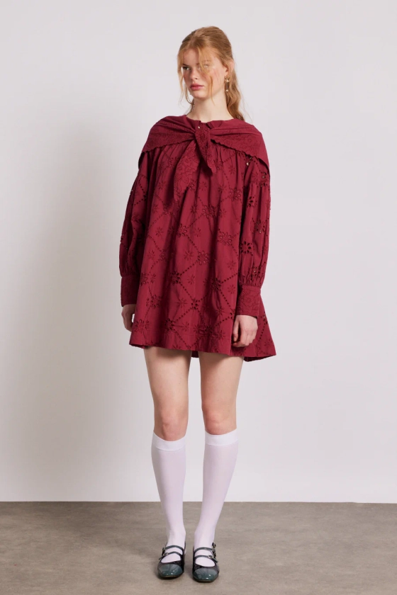 clementine collared mini dress - burgundy