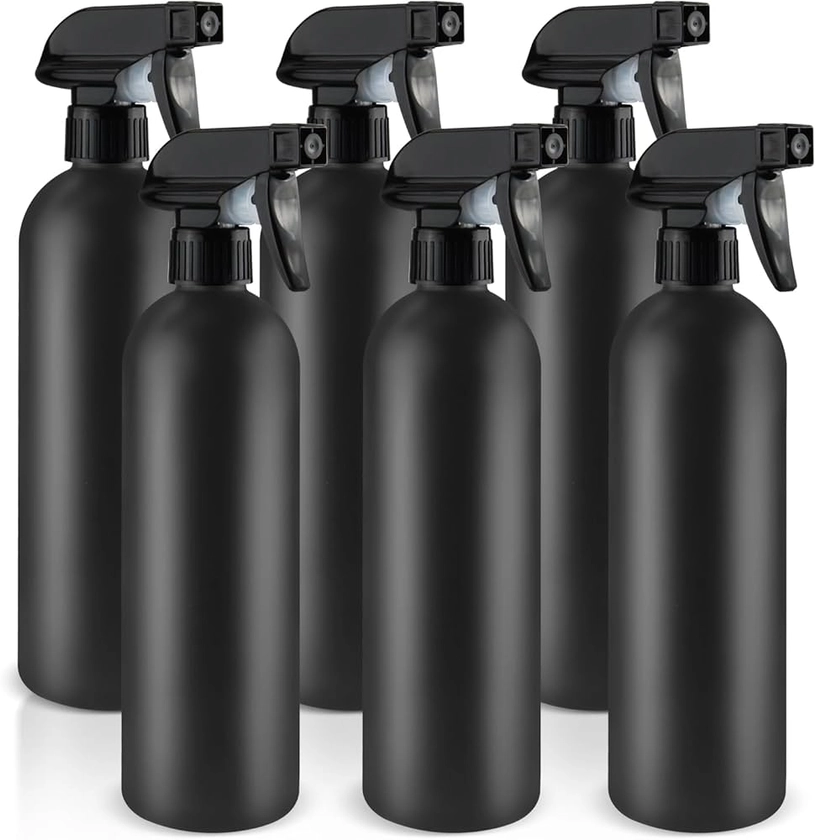 500ml/16 Oz Plastic Spray Bottles,Empty Heavy Duty Adjustable Fine Mist and Stream Container for Home Garden Plant,Essential Oils,Hair,Household Cleaning Solutions-Black,6 Pack