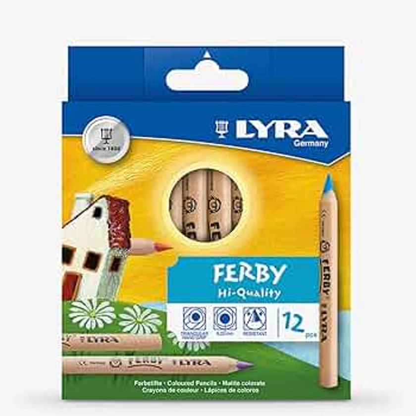 Lyra Ferby Giant Triangular Colored Pencils - Set of 12 Short Colored Pencils with A 6.25mm Core - Highly Pigmented Mini Colored Pencils for Artists - Durable Colored Pencils Set for Coloring and More