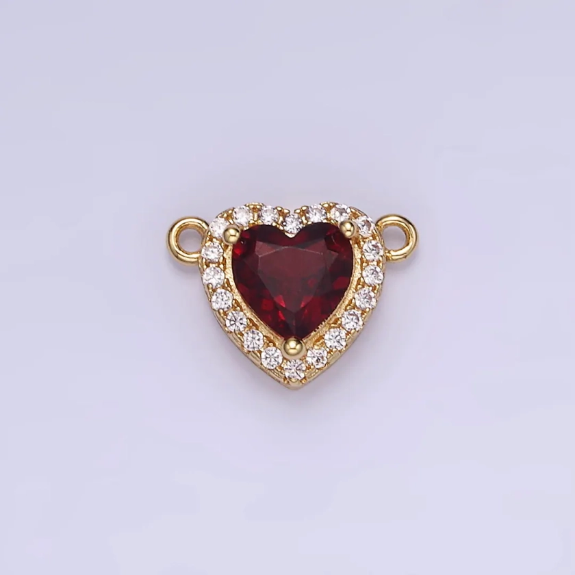 Dainty Dark Red CZ Heart Connector Cubic Zirconia Micro Pave Double Loop Gold Filled Heart Charm Connector for Bracelet Component G496 - Etsy