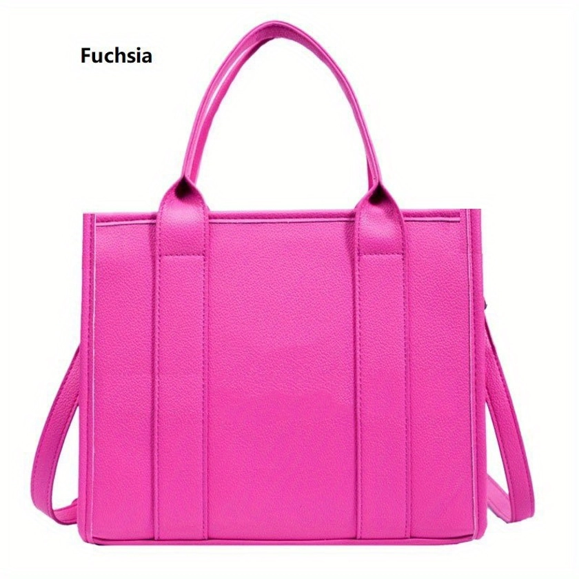 Trendy Solid Color Tote Bag, Top Handle Satchel Purse, Women's PU Leather Handbag For Work & Shopping