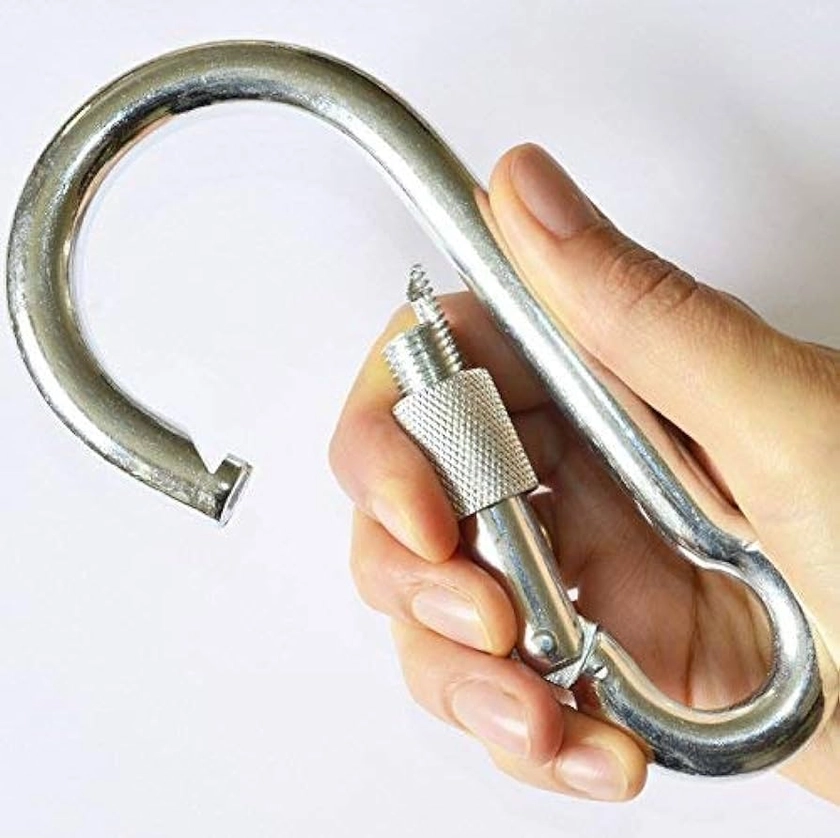 Simply the Best LARGE HARDWARE Carabiner SNAP HOOK Clip with SCREW LOCK ~ 13mm x 160mm Long ~ Working Load: 600kg ~ MEGA STRONG for Sporting Activities and Heavy Duty Jobs (2 Individual Carabiners)
