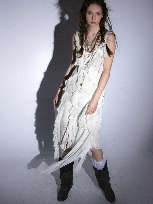 Ruffle Lace Irregular Halter Dress【s0000005756】