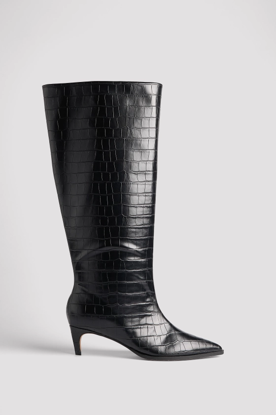 Bottes hauteur genou effet croco Noir