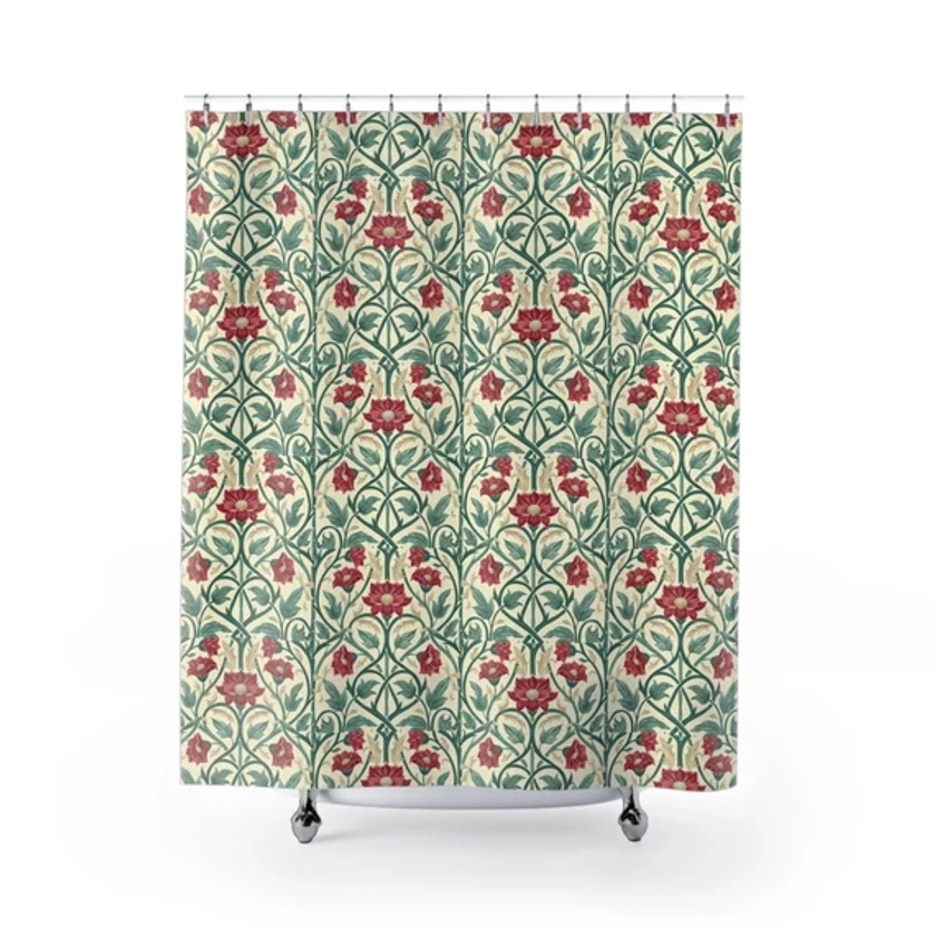 Heritage Bloom - William Morris Inspired Floral Shower Curtain, Elegant Polyester Bathroom Decor, Unique Housewarming Gift
