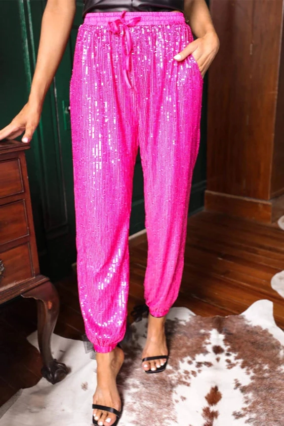 Candy Pink Sequin Joggers
