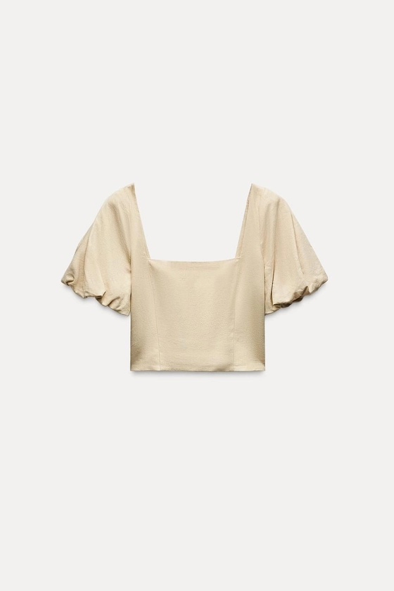 BALLOON SLEEVE CROPPED TOP
