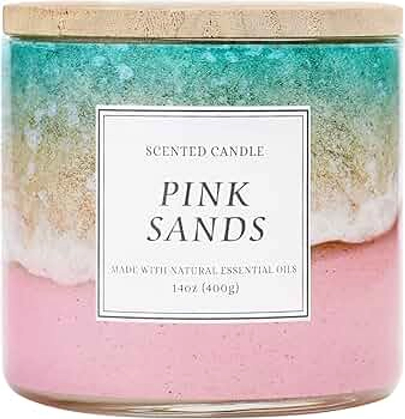 Summer Candle Coastal Breeze Scented Candle, Natural soy wax with 3 Wicks Large Candle, Up to 40 Hours Burning Time,14 oz Candle Gift for Women and Men (Pink)