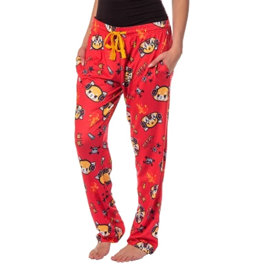 Aggretsuko Women's Pajama Pants Death Metal Rock Adult Lounge Sleep Bottoms (SM) Red