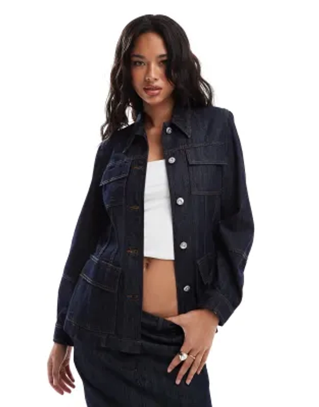 French Connection Finley dark denim jacket in blue co-ord | ASOS