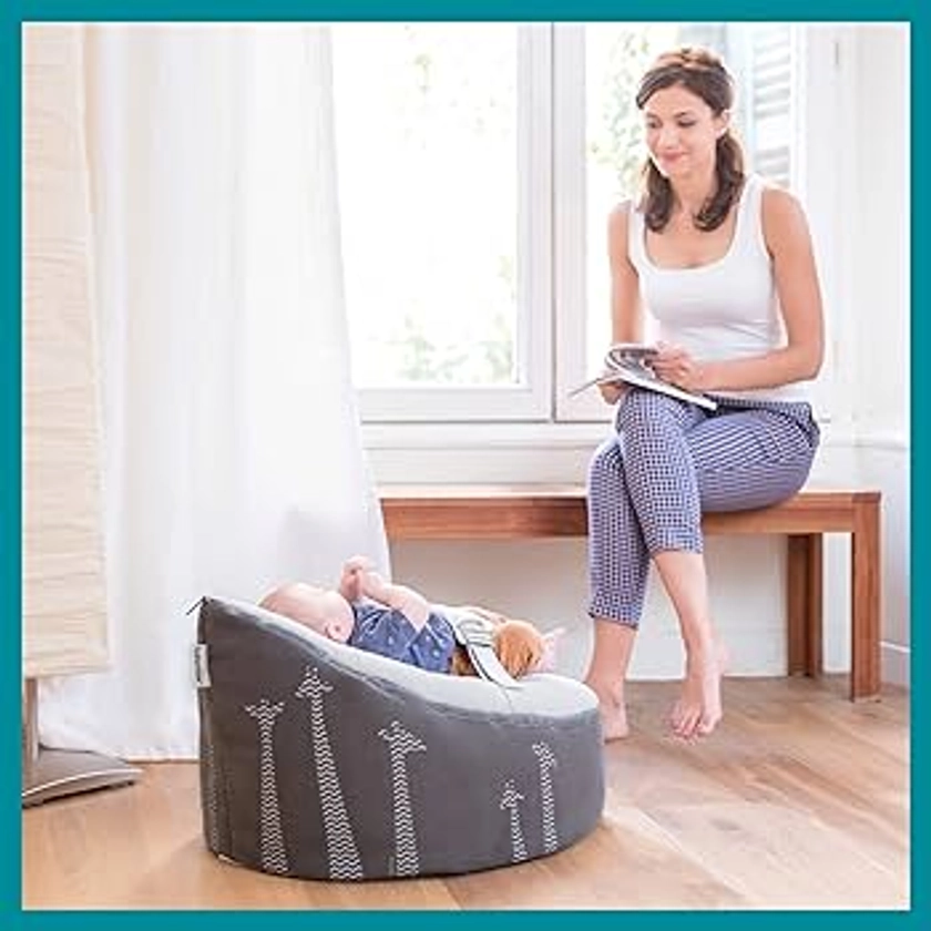 Doomoo Nid - Transat Bébé Evolutif en Pouf Enfant - Dès la Naissance - Ultra Confortable, Giraf Grey