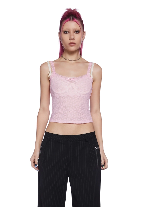 Delia's Stretchy Sheer Floral Lace Cami Set - Pink/Black