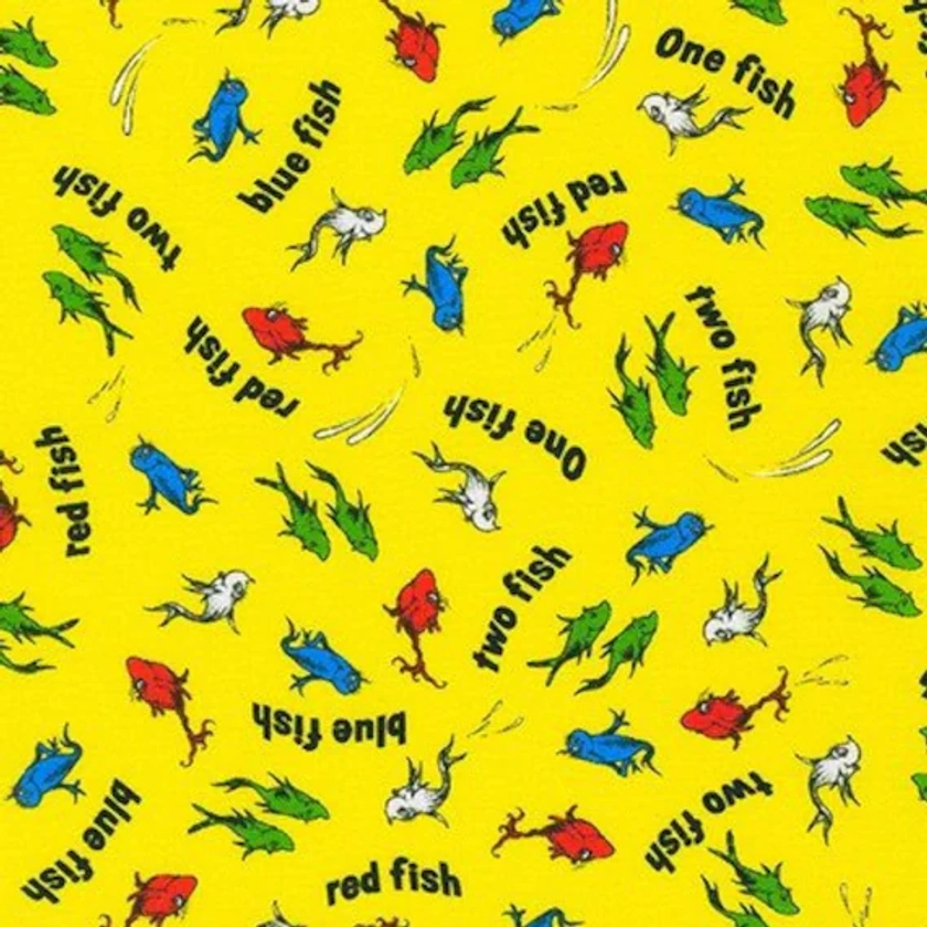 DR SEUSS - One Fish Two Fish Fabric Sold By The Half Yard for Quilting, Sewing, Crafts and More!