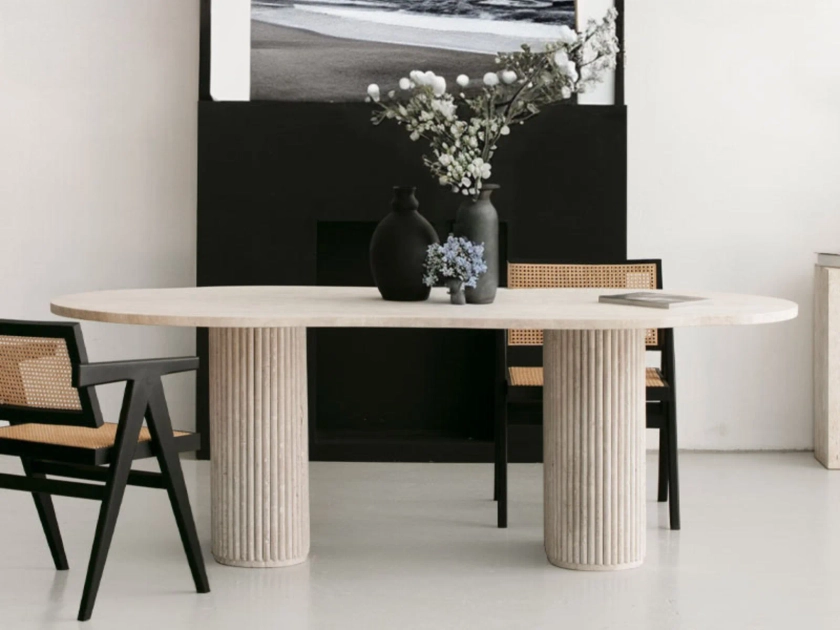 Table à manger Travertin beige ovale pour salle à manger