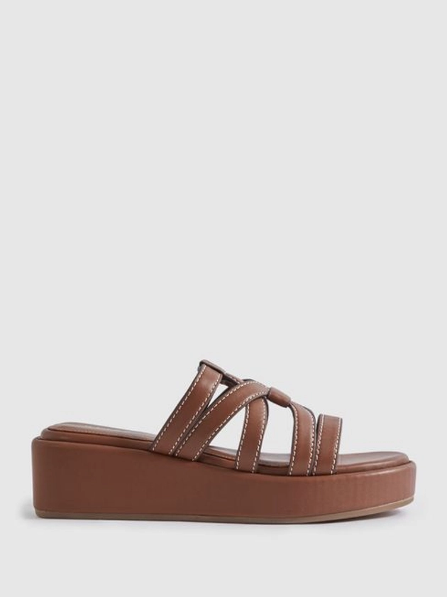 Reiss Tan Naya Leather Strappy Platform Sandals