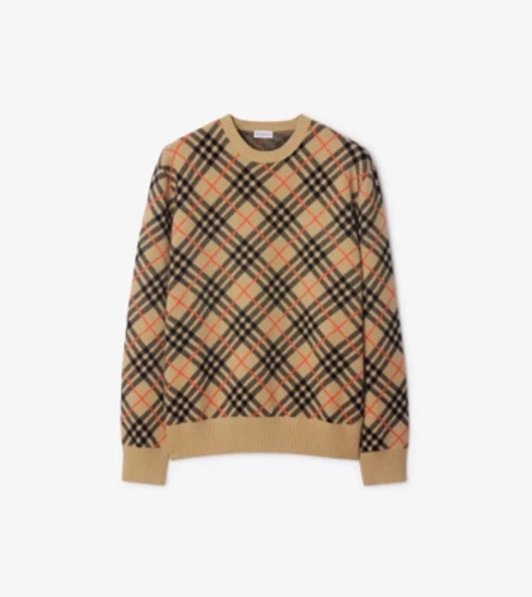 Pullover in cashmere Check (Sabbia) - Uomo | Sito ufficiale Burberry®