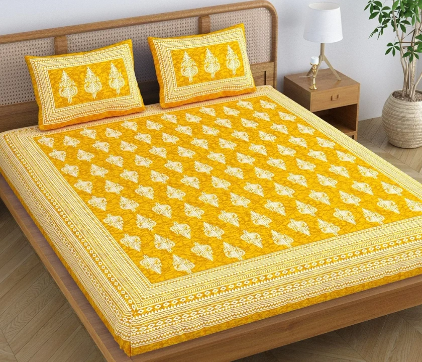 SheetKart Motif Floral 144 TC 100% Cotton Double Bedsheet Jaipuri Printed Bed Cover with 2 Pillow Covers - Summer Yellow : Amazon.in: Home & Kitchen